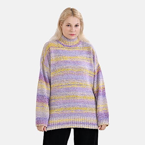 La Marey Stripe Pattern Sweater (Size L) Purple - Yellow