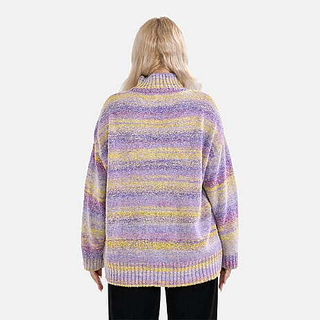 La Marey Stripe Pattern Sweater (Size L) Purple - Yellow