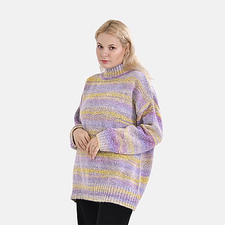 La Marey Stripe Pattern Sweater (Size L) Purple - Yellow