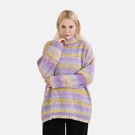 La Marey Stripe Pattern Sweater (Size L) Purple - Yellow