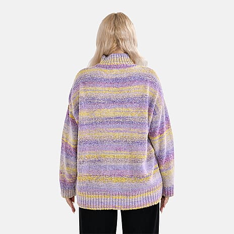 La Marey Stripe Pattern Sweater (Size XL) Purple - Yellow