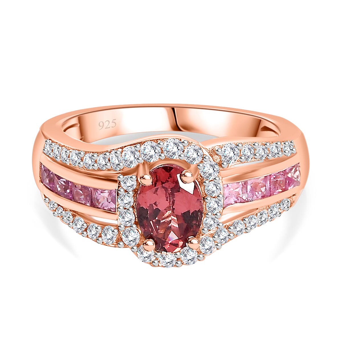 Tanzanian Blush Garnet, Pink Sapphire & Natural Zircon Ring in 18K Vermeil Rose Gold Plated Sterling Silver 1.76 Ct. Tanzanian Blush Garnet, Pink Sapphire & Natural Zircon Ring in 18K Vermeil Rose Gold Plated Sterling Silver 1.76 Ct.