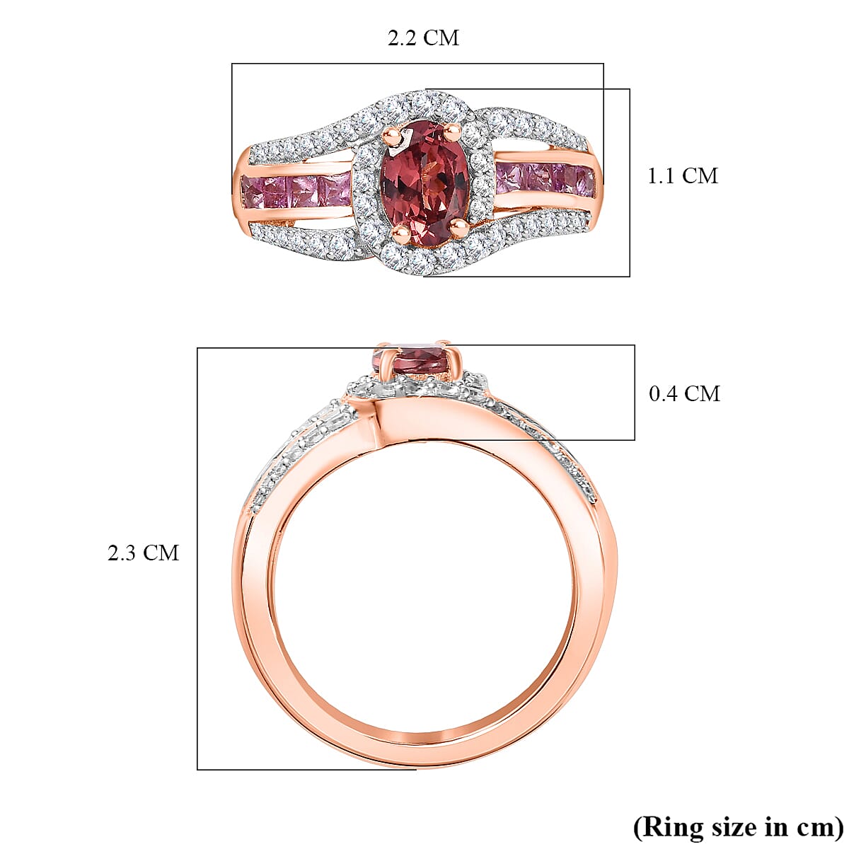 Tanzanian Blush Garnet, Pink Sapphire & Natural Zircon Ring in 18K Vermeil Rose Gold Plated Sterling Silver 1.76 Ct. Tanzanian Blush Garnet, Pink Sapphire & Natural Zircon Ring in 18K Vermeil Rose Gold Plated Sterling Silver 1.76 Ct.