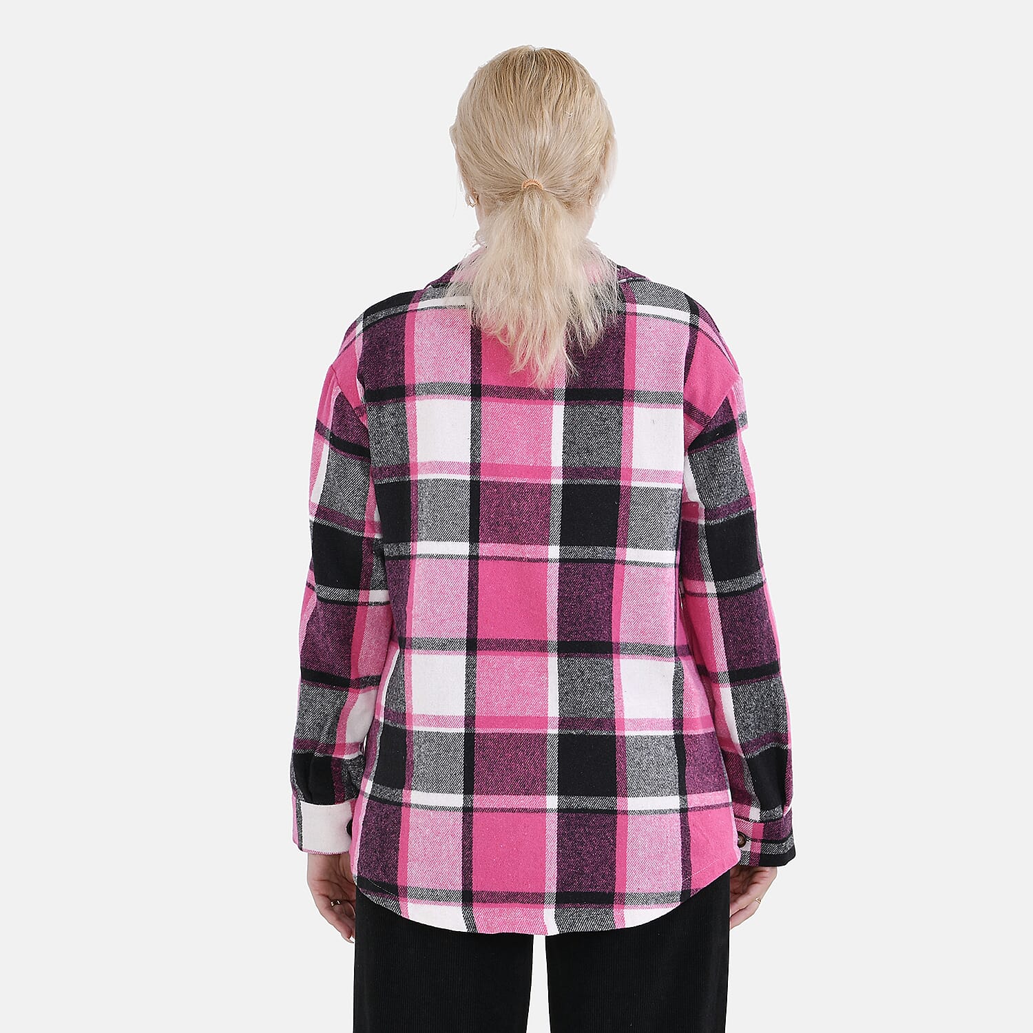 La Marey Check Pattern Long Length Shirt (Size S) - Pink