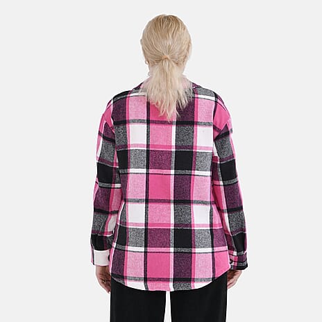 La Marey Check Pattern Long Length Shirt (Size XL) - Pink