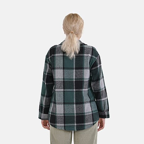 La Marey Check Pattern Long Length Shirt (Size S) - Green