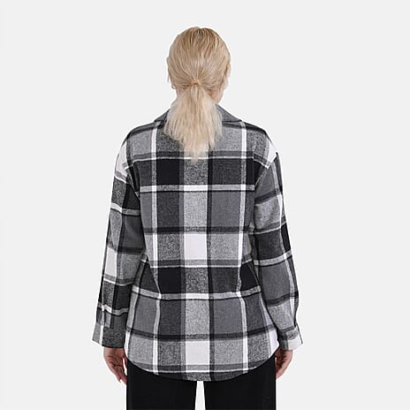 La Marey Check Pattern Long Length Shirt (Size S) - Black