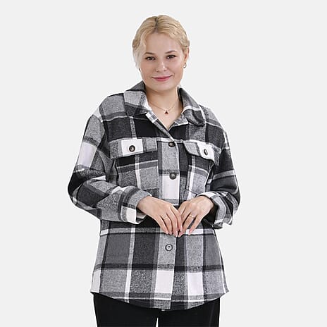 La Marey Check Pattern Long Length Shirt (Size M) - Black