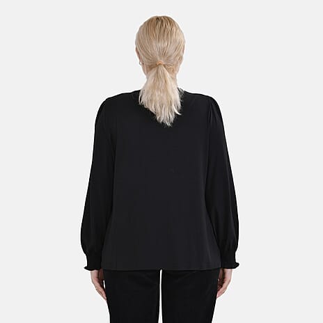 La Marey Lace V-Neck Long Sleeve Top (Size S) - Black
