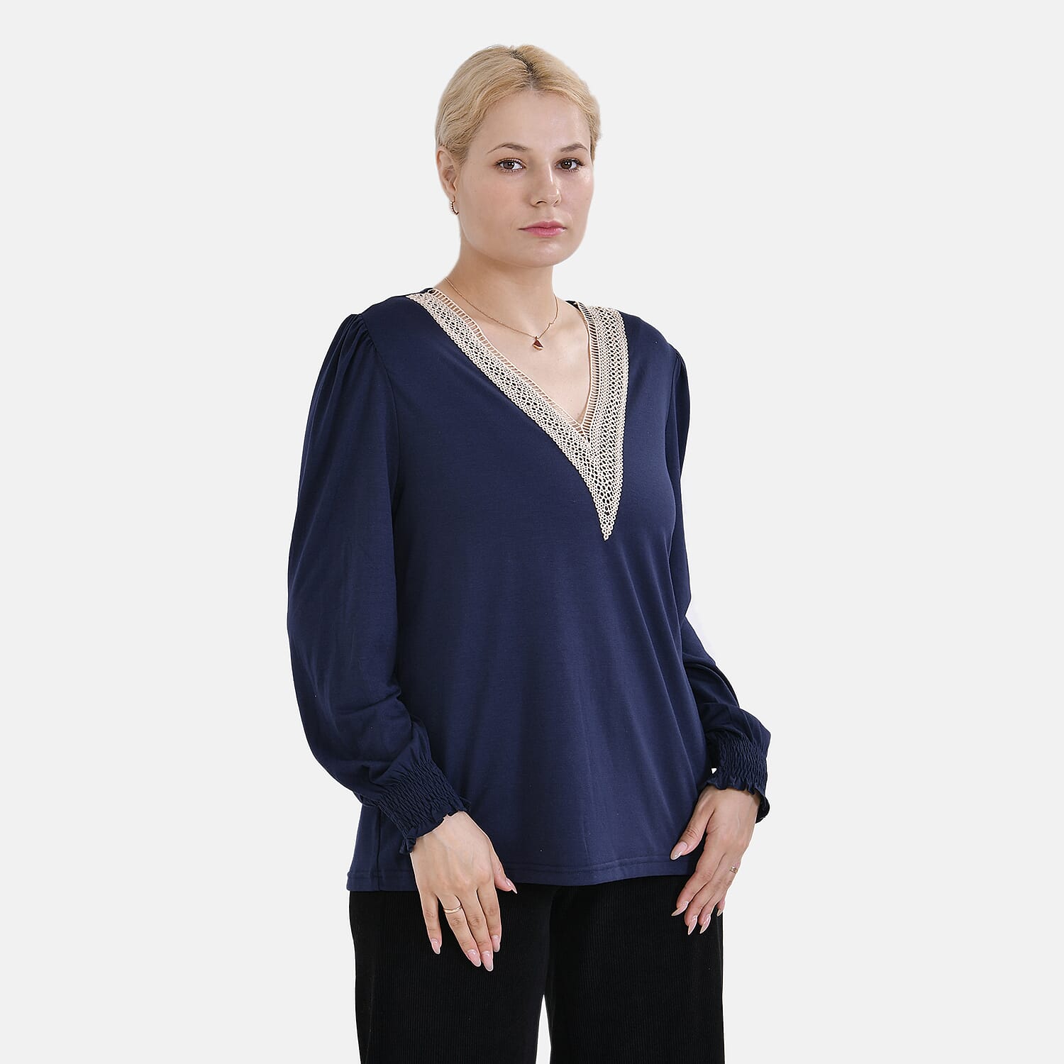 La Marey Lace V-Neck Long Sleeve Top