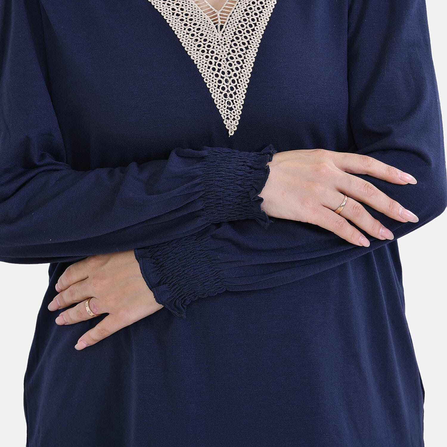 La Marey Lace V-Neck Long Sleeve Top