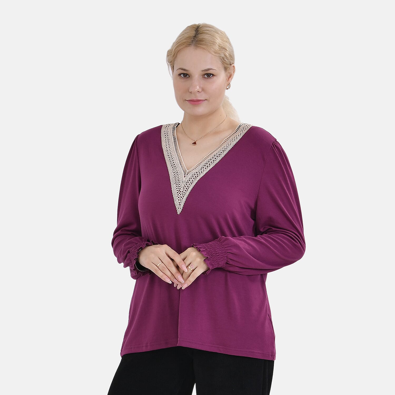La Marey Lace V-Neck Long Sleeve Top
