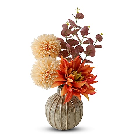 14 In Orange Mixed Floral Arrangement in Bulb Vase