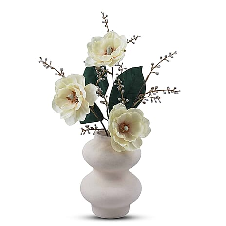 White Magnolias in Ceramic Vase Artificial Flower One Size- Cream