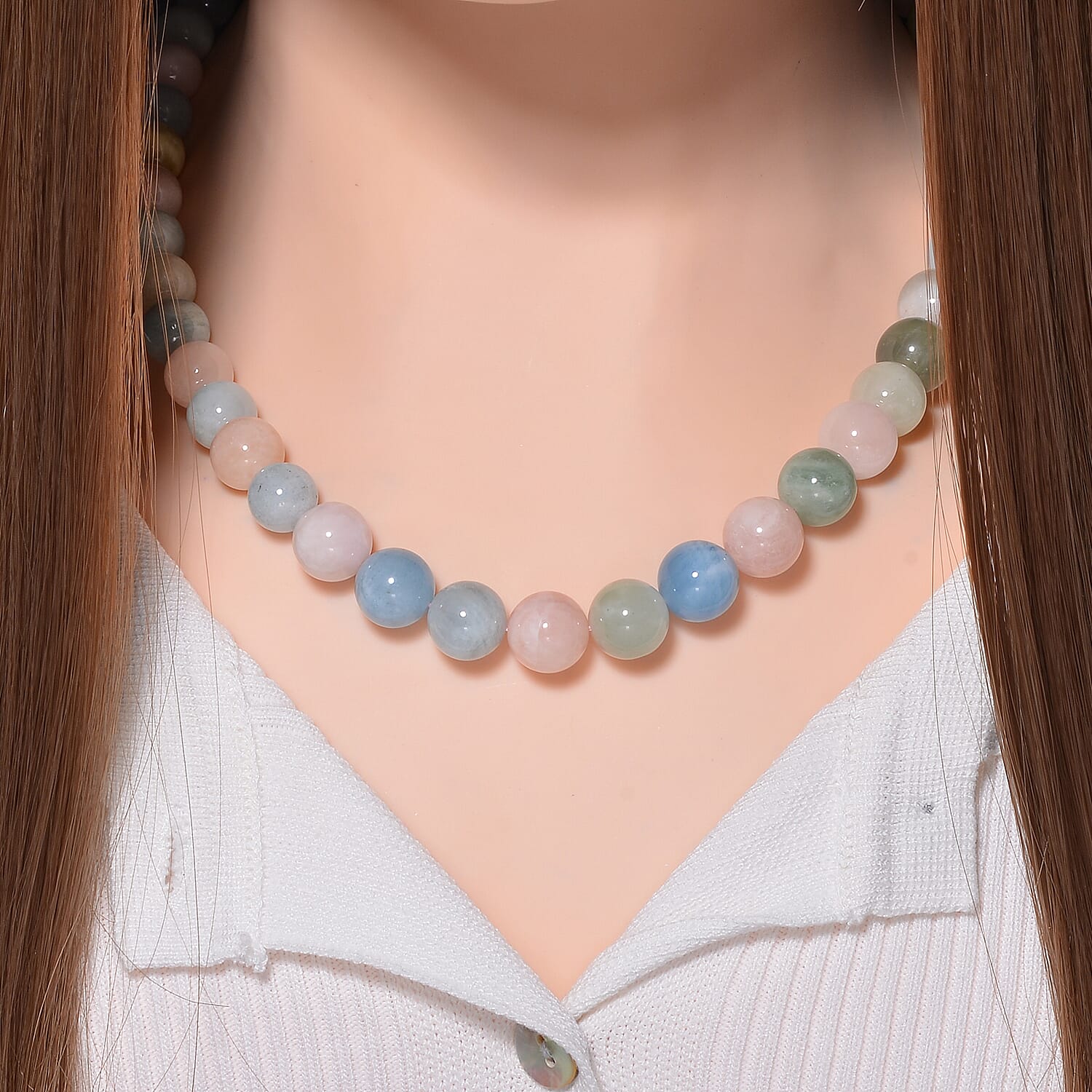 Close Out Deal- Multi Beryl ( Aquamarine, Morganite) Necklace (Size - 20) in rhodium Sterling Silver 475.00 ct