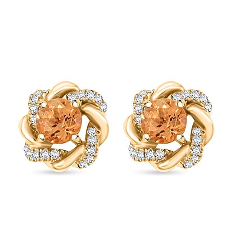 10K Yellow Gold  AAA   Imperial Topaz ,  White Diamond  I2 Earring 1.37 ct,  Gold Wt. 2.67 Gms  1.370  Ct.