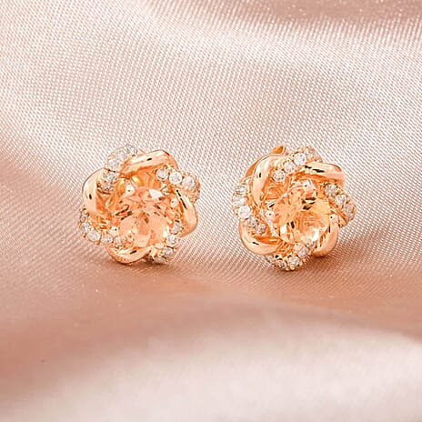 10K Yellow Gold  AAA   Imperial Topaz ,  White Diamond  I2 Earring 1.37 ct,  Gold Wt. 2.67 Gms  1.370  Ct.