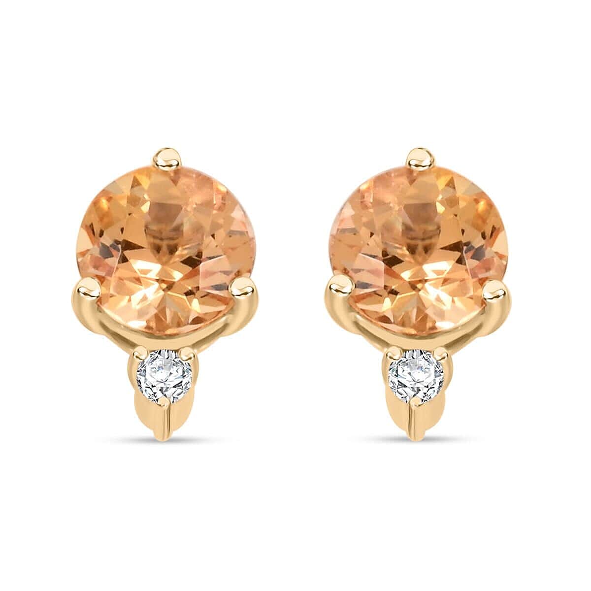 LUXORO 9K Yellow Gold AGI Certified AAA Imperial Topaz & White Diamond Earring 1.20 Ct.