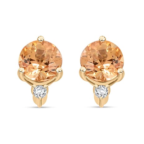 10K Yellow Gold  AAA   Imperial Topaz ,  White Diamond  I2 Earring 1.20 ct,  Gold Wt. 1.1 Gms  1.200  Ct.