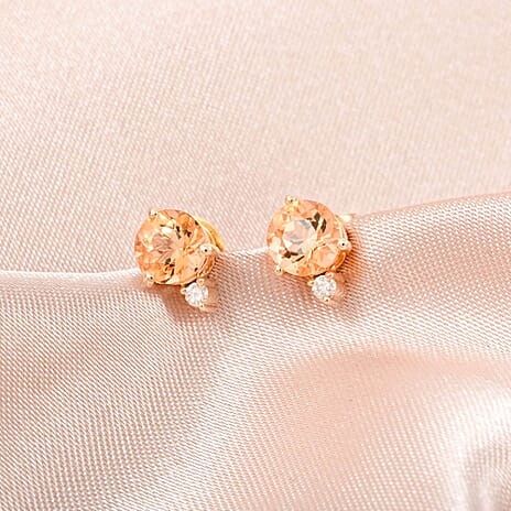 10K Yellow Gold  AAA   Imperial Topaz ,  White Diamond  I2 Earring 1.20 ct,  Gold Wt. 1.1 Gms  1.200  Ct.