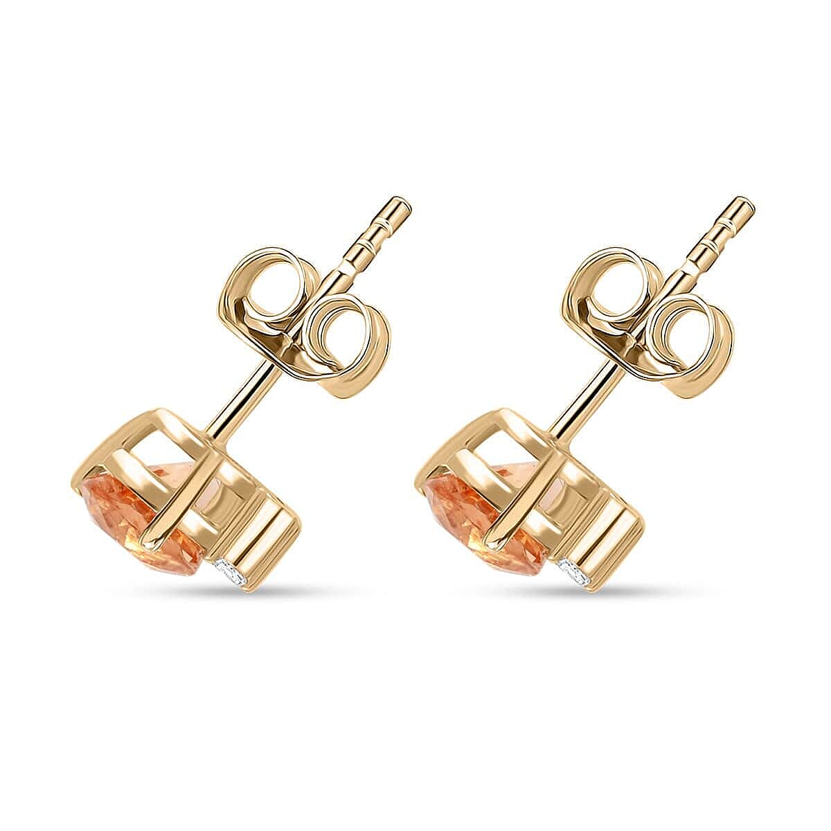LUXORO 9K Yellow Gold AGI Certified AAA Imperial Topaz & White Diamond Earring 1.20 Ct.