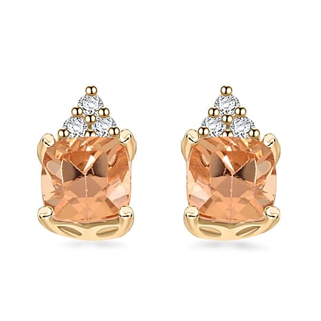 10K Yellow Gold  AAA   Imperial Topaz ,  White Diamond  I2 Earring 1.59 ct,  Gold Wt. 1.24 Gms  1.590  Ct.