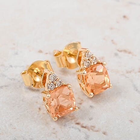 10K Yellow Gold  AAA   Imperial Topaz ,  White Diamond  I2 Earring 1.59 ct,  Gold Wt. 1.24 Gms  1.590  Ct.