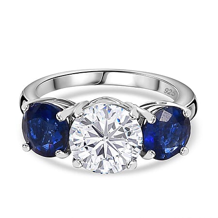 Moissanite, Glacier Kyanite Ring in Platinum Overlay Sterling Silver 4.15 Ct. Moissanite, Glacier Kyanite Ring in Platinum Overlay Sterling Silver 4.15 Ct.