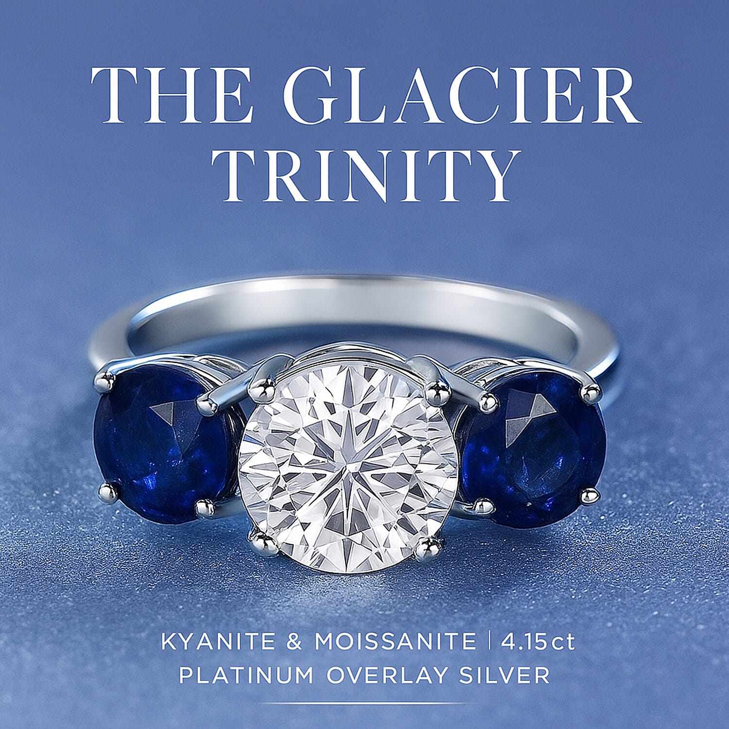 The Glacier Kyanite and Moissanite Ring in Platinum Overlay Sterling Silver 4.15 ct