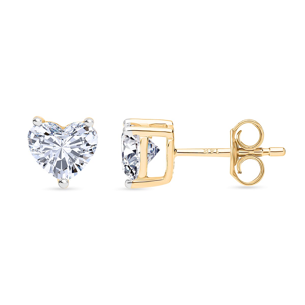 Luxuriant Diamond - 14K Yellow Gold SGL Certified Lab Grown Diamond (VS-E-F) Heart Earrings with Push Back 1.08 Ct.