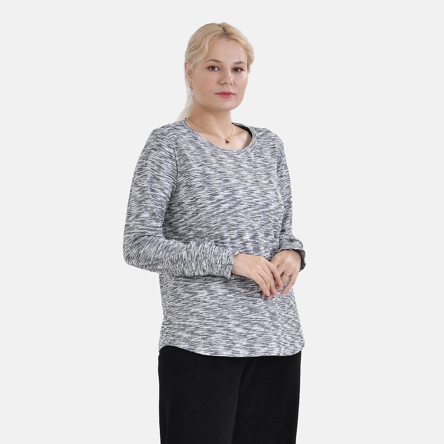 La Marey Round Neck Long Sleeve Top (Size S) - Grey