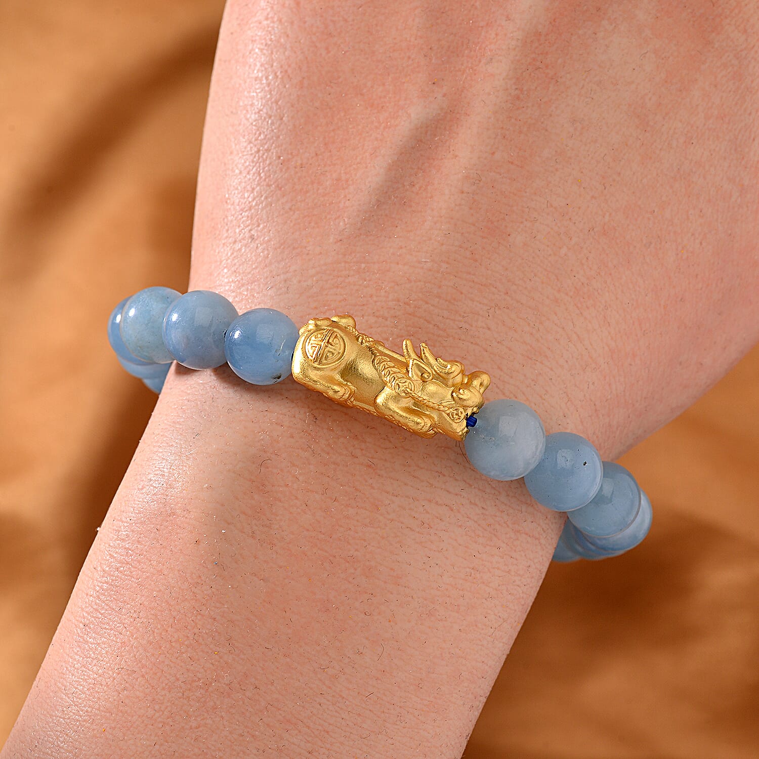 Aquamarine PIXIU Bracelet (Size7 -7.5) in Yellow Gold Overlay Sterling Silver 120.00 Ct.