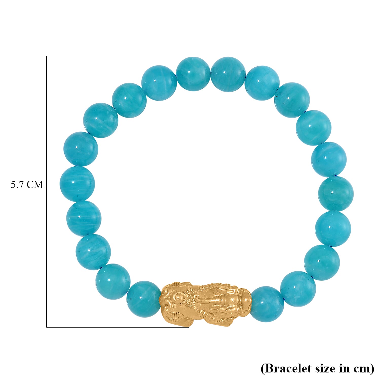 Amazonite Stretchable Beads Bracelet (Size 7-7.5) with Pixiu in Yellow Glold Overlay Sterling Silver 120.00 Ct