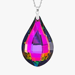 Multi Colour Crystal Heart Earrings and Necklace (Size - 24) in Pure White Stainless Steel