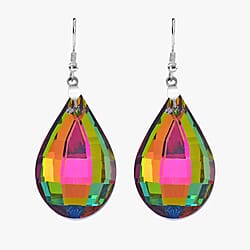 Multi Colour Crystal Heart Earrings and Necklace (Size - 24) in Pure White Stainless Steel