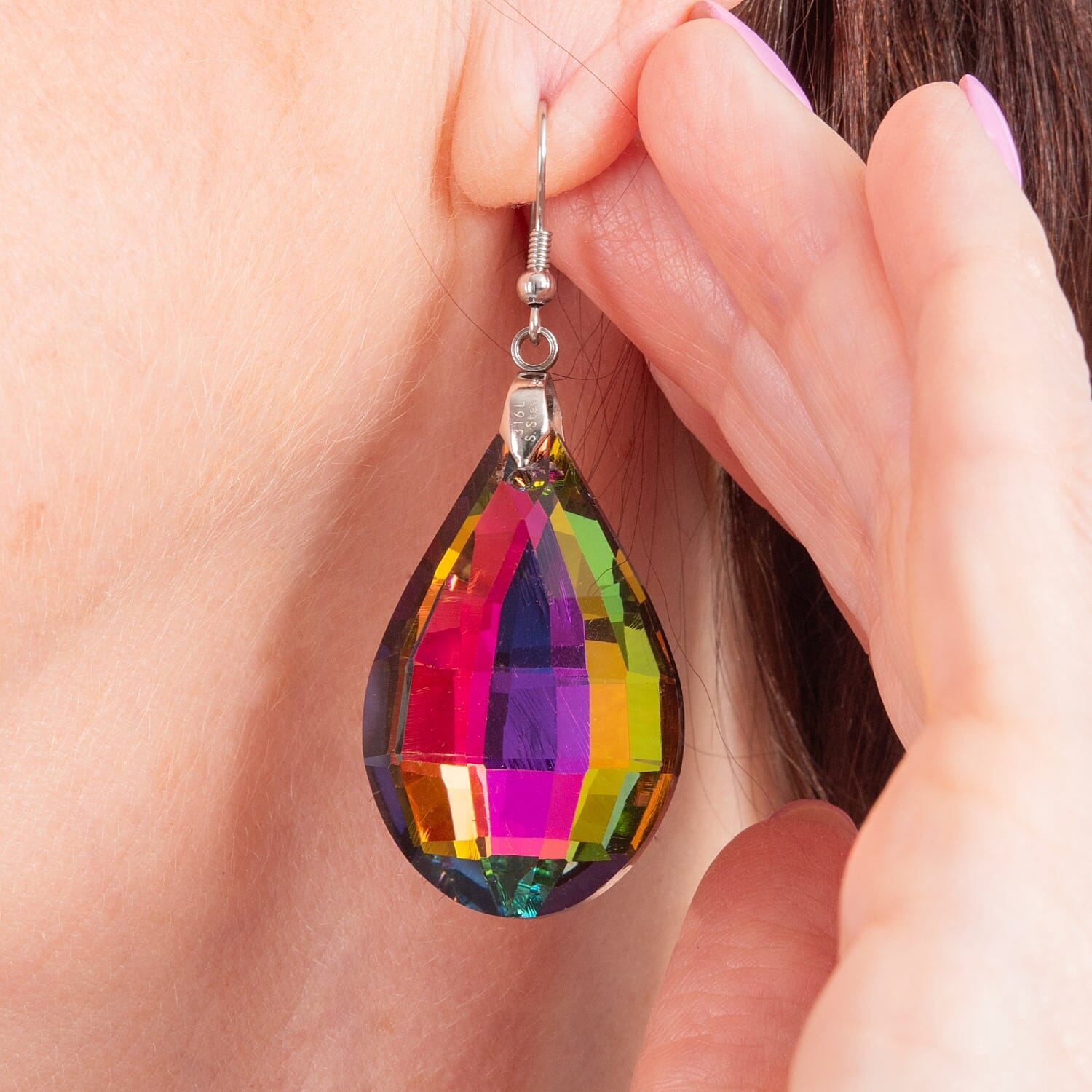 White Magic Color Crystal  Earring Pure White Stainless Steel