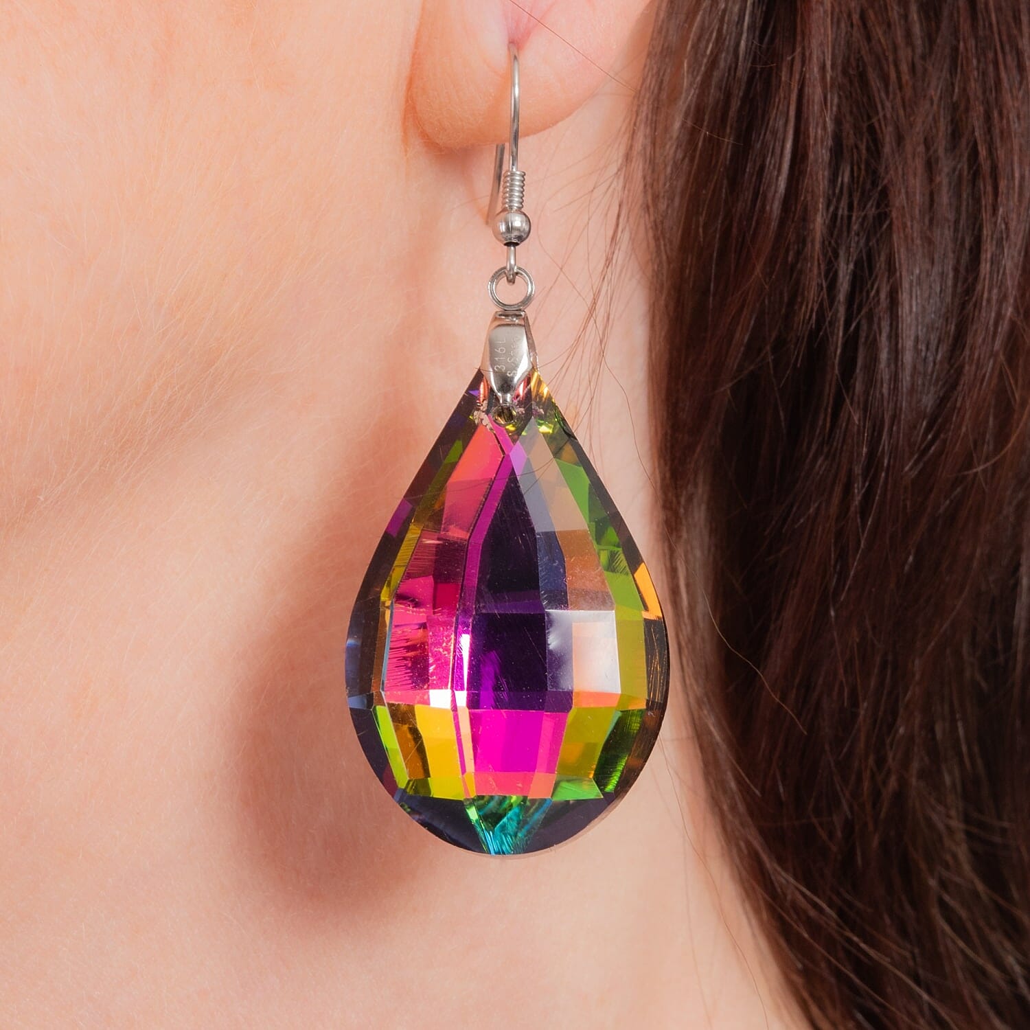 White Magic Color Crystal  Earring Pure White Stainless Steel