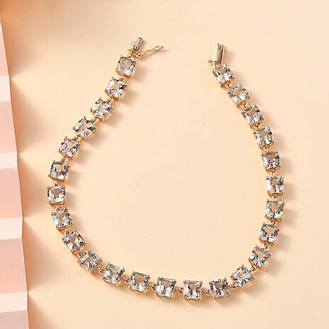LAST IN STOCK - 14K Yellow Gold AAA Turkizite Asscher Cut Tennis Bracelet (Size - 7.5) with Lock Box 17.40 Ct. 5.20 Grams