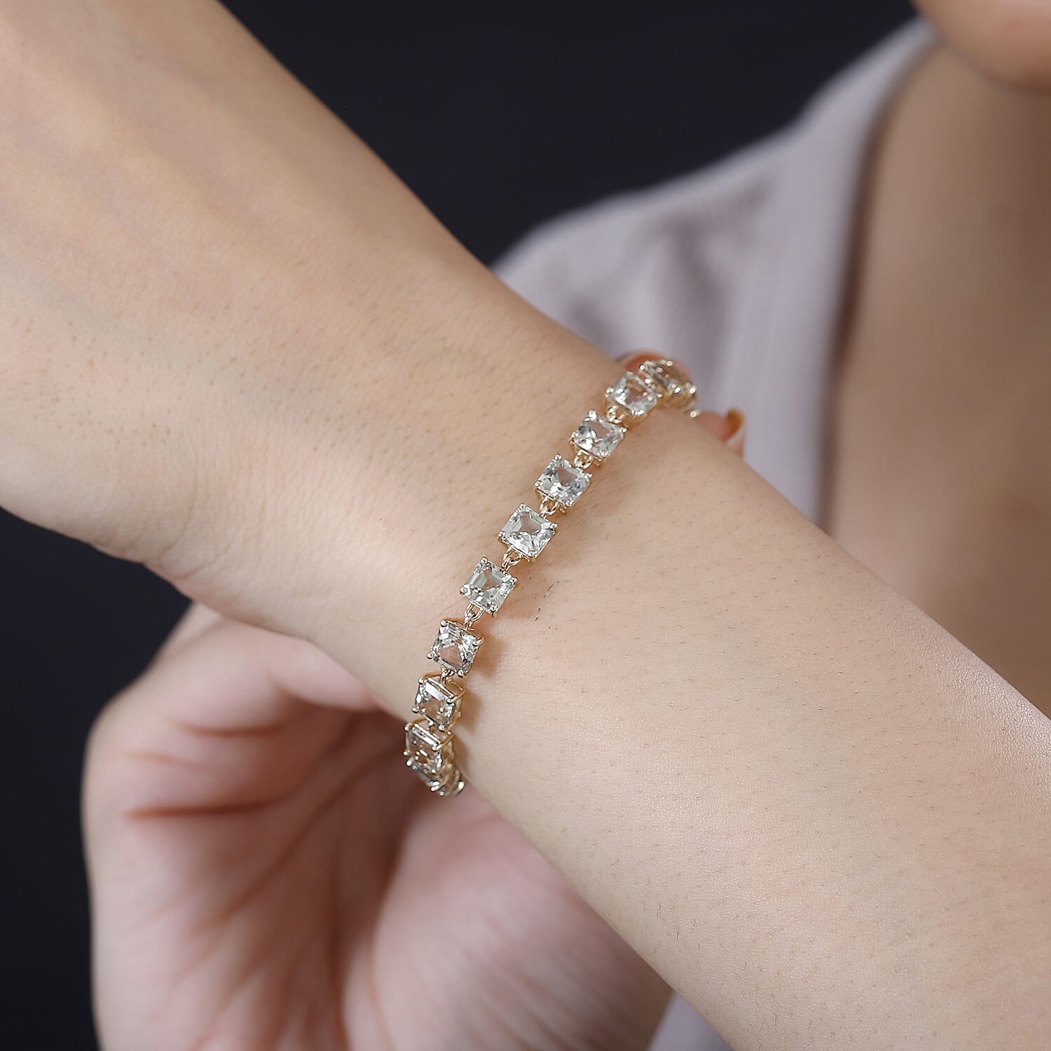 LAST IN STOCK - 14K Yellow Gold AAA Turkizite Asscher Cut Tennis Bracelet (Size - 7.5) with Lock Box 17.40 Ct. 5.20 Grams LAST IN STOCK - 14K Yellow Gold AAA Turkizite Asscher Cut Tennis Bracelet (Size - 7.5) with Lock Box 17.40 Ct. 5.20 Grams