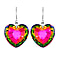 Multi Colour Crystal Heart Earrings and Necklace (Size - 24) in Pure White Stainless Steel