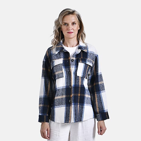 La Marey Brushed Checked Shirt (Size 20 to 22) - Dark Blue