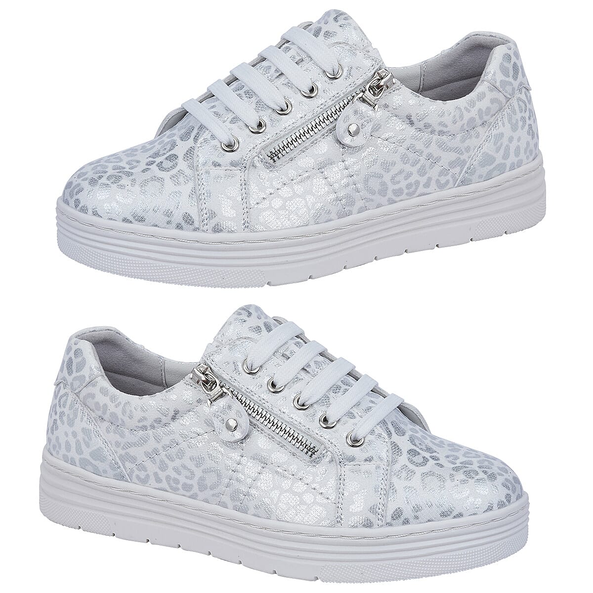 Emma Caprice Leopard Printed Ladies Trainers (Size 4) - White