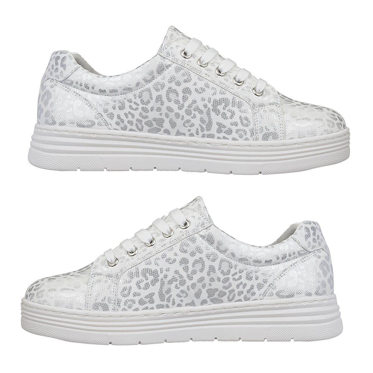 Emma Caprice Leopard Printed Ladies Trainers (Size 4) - White