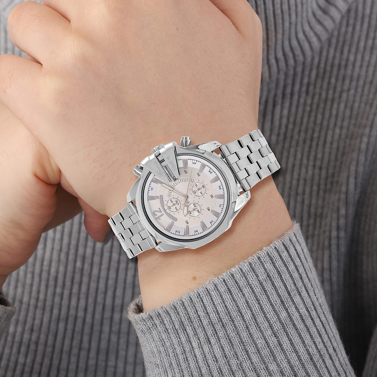 GENOA Multi-function Movt. 3ATM WR White Dial Watch with Stainless Steel Chain Strap in Silver Tone