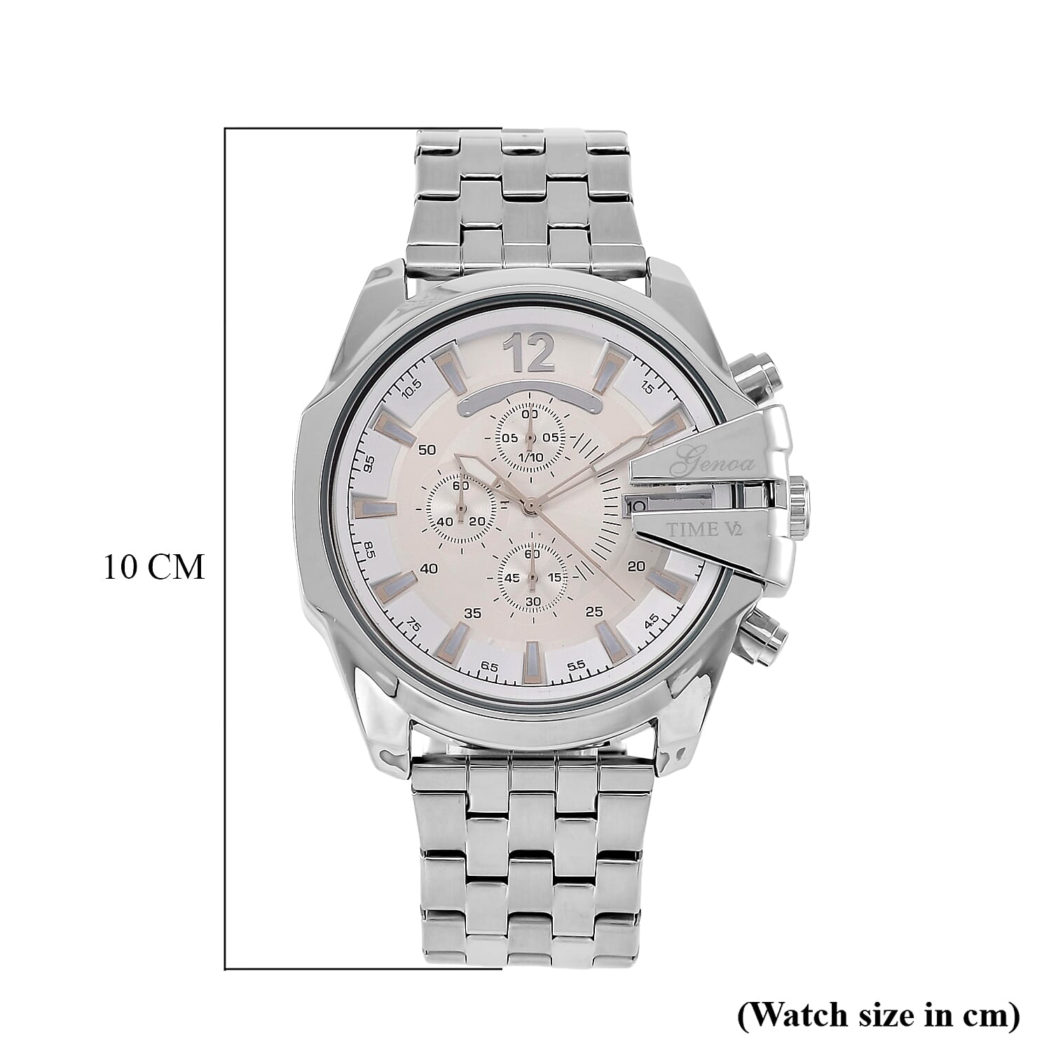 GENOA Multi-function Movt. 3ATM WR White Dial Watch with Stainless Steel Chain Strap in Silver Tone