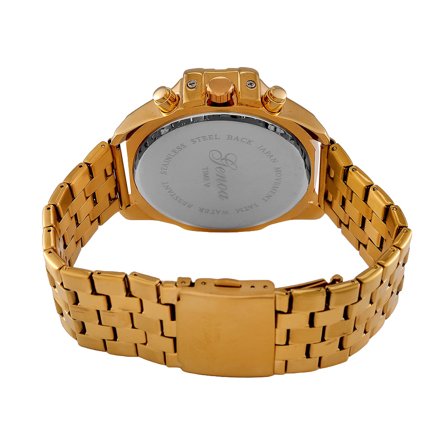 GENOA TIME V2 PE90 Multi-function Movement 3ATM Water Resistant Blue Multi-function Sunshine Dial Watch with Gold Colour Stainless Steel Chain Strap