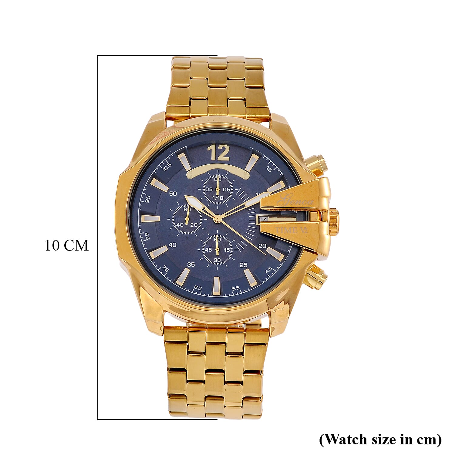 GENOA TIME V2 PE90 Multi-function Movement 3ATM Water Resistant Blue Multi-function Sunshine Dial Watch with Gold Colour Stainless Steel Chain Strap