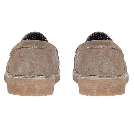 Jo - Joe Ladies SHORE Leather Suede Saddle Trim Loafer (Size 4) - Latte