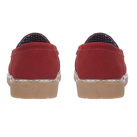 Jo - Joe Ladies SHORE Leather Suede Saddle Trim Loafer (Size 7) - Red