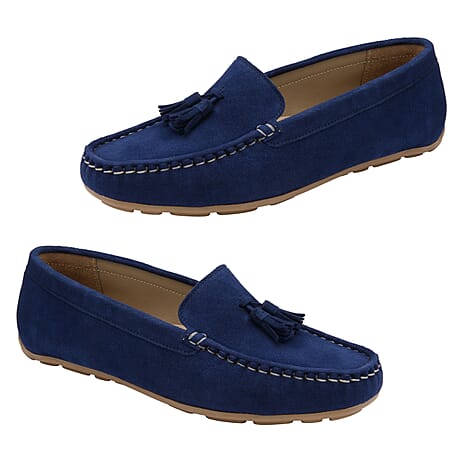 Ravel Ladies Sude Bute Loafers (Size 5) - Cobalt Blue